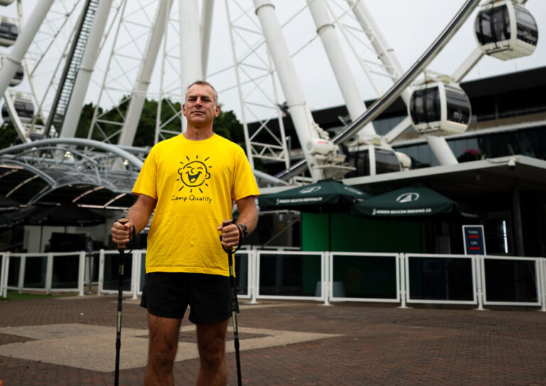 Australian Army officer Major Edward Orszulak in Brisbane, Queensland as he prepares for his charity walk from Brisbane to Melbourne.